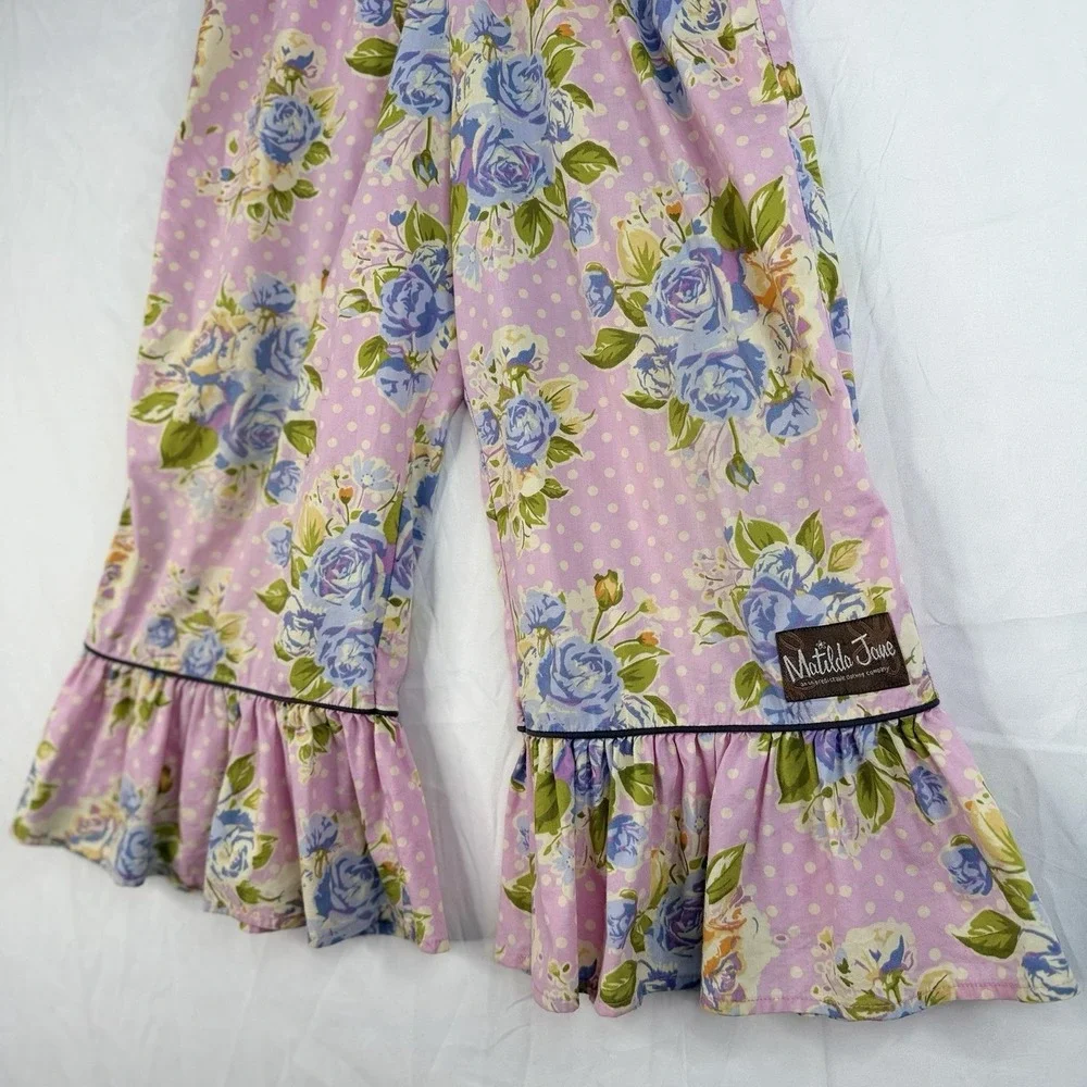 Matilda Jane Girls pants Pink Yellow Maple Sugar Big‎ Ruffles Good Hart Pants 6